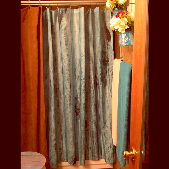 🔥Turquoise Cloth Barn Wood Look Shower Curtain - Picture 1 of 6